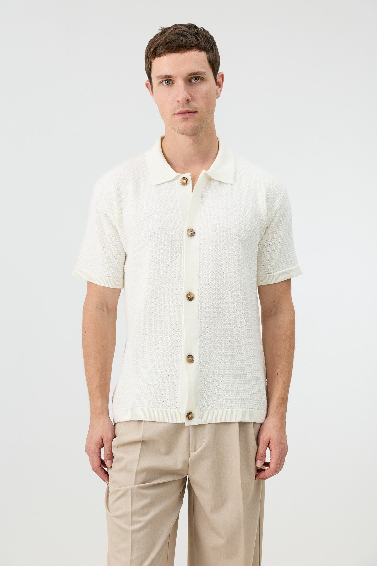 Antioch-Textured Button-Down Knit Shirt