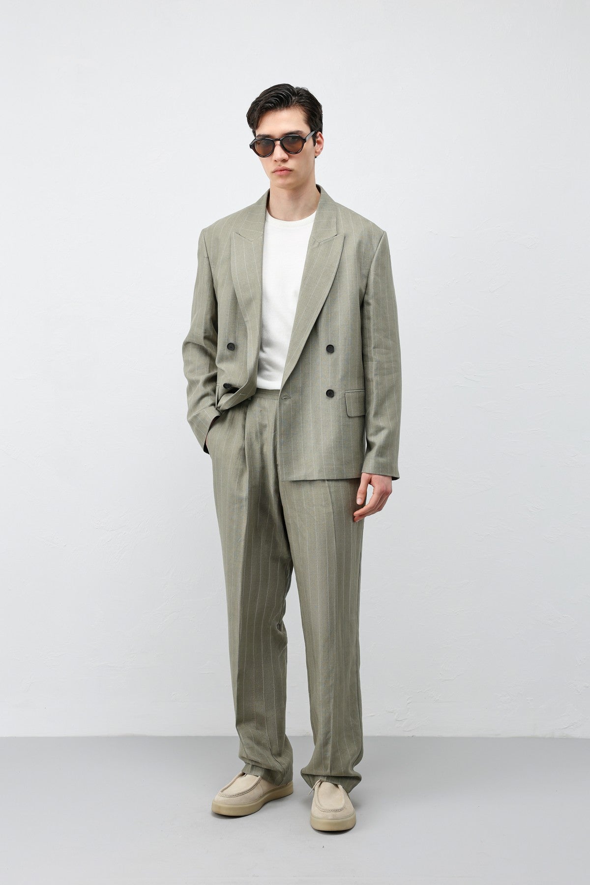 Men's Striped Blazer Jacket with Linen Blend