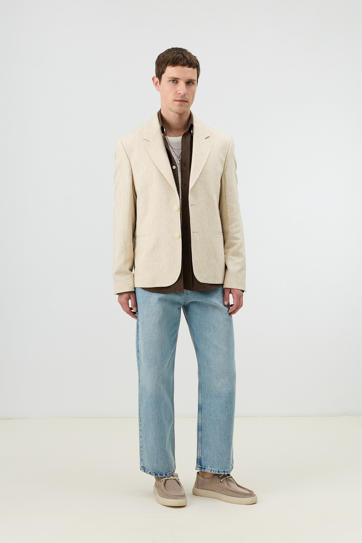 Men's Blazer Jacket with Herringbone Pattern in a Linen-Blend Fabric from Antioch