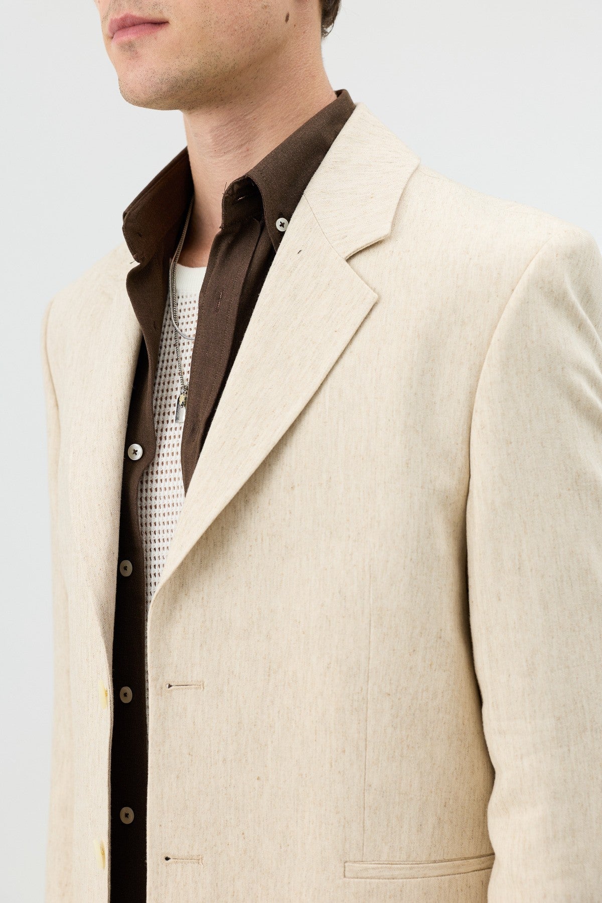 Men's Blazer Jacket with Herringbone Pattern in a Linen-Blend Fabric from Antioch