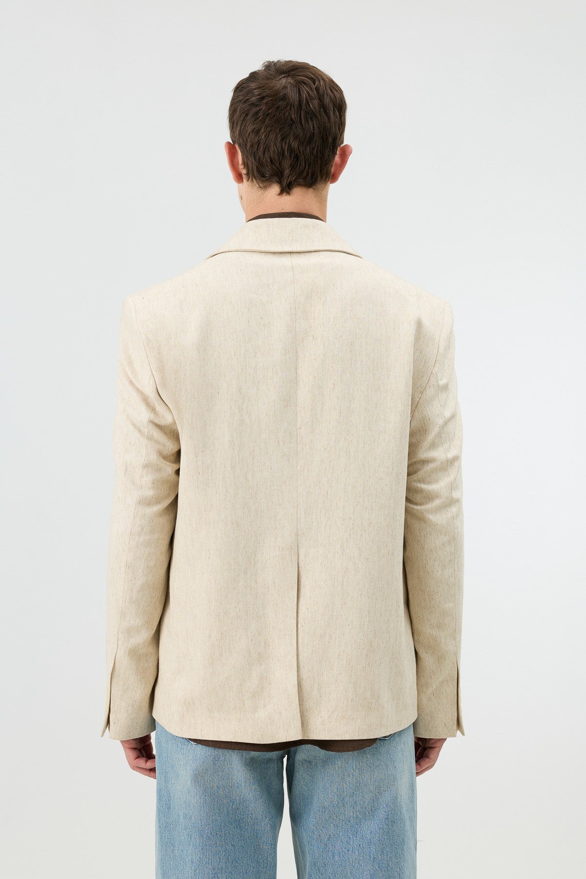 Men's Blazer Jacket with Herringbone Pattern in a Linen-Blend Fabric from Antioch