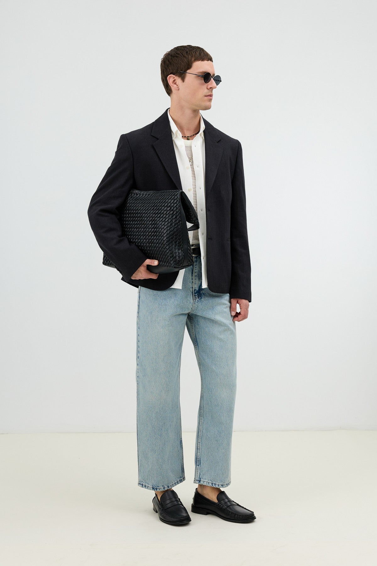 Men's Blazer Jacket with Herringbone Pattern in a Linen-Blend Fabric from Antioch