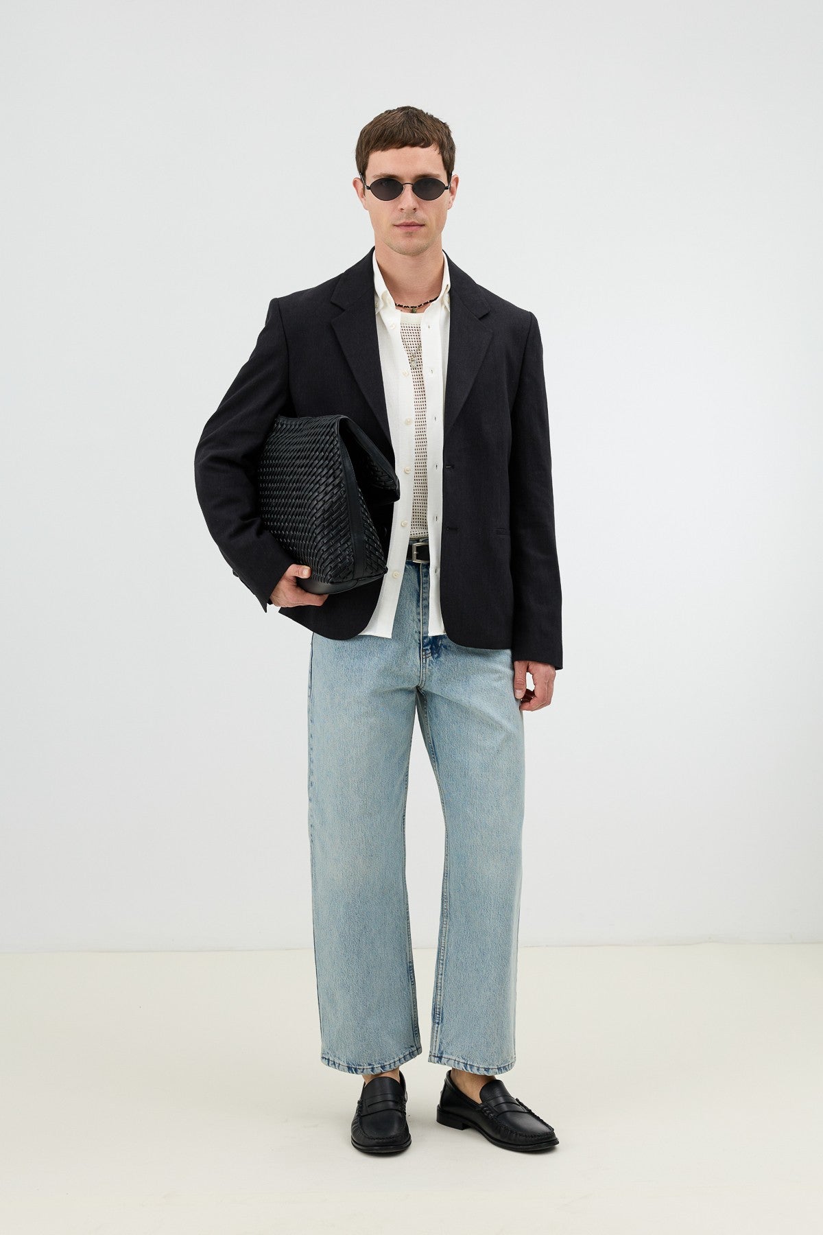 Men's Blazer Jacket with Herringbone Pattern in a Linen-Blend Fabric from Antioch