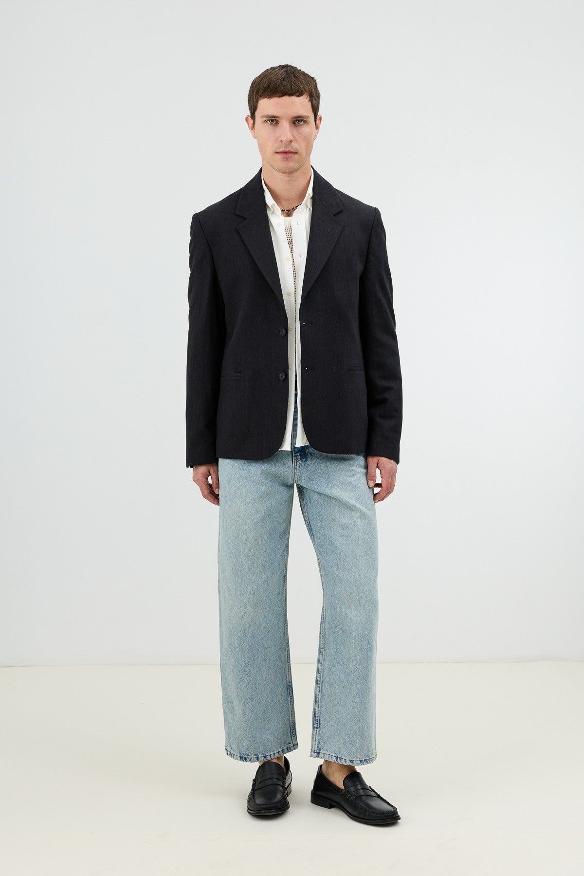 Men's Blazer Jacket with Herringbone Pattern in a Linen-Blend Fabric from Antioch