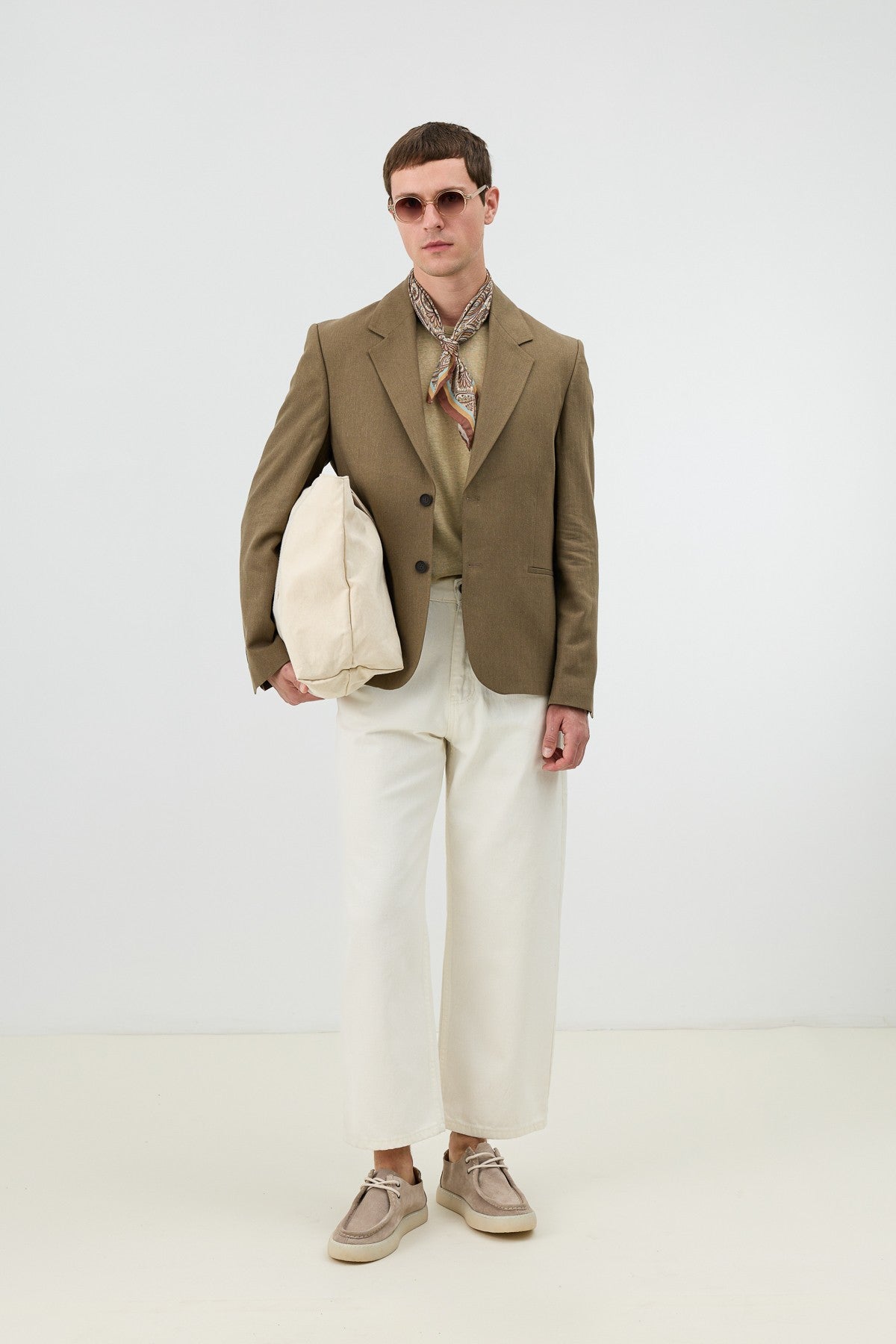 Men's Blazer Jacket with Herringbone Pattern in a Linen-Blend Fabric from Antioch