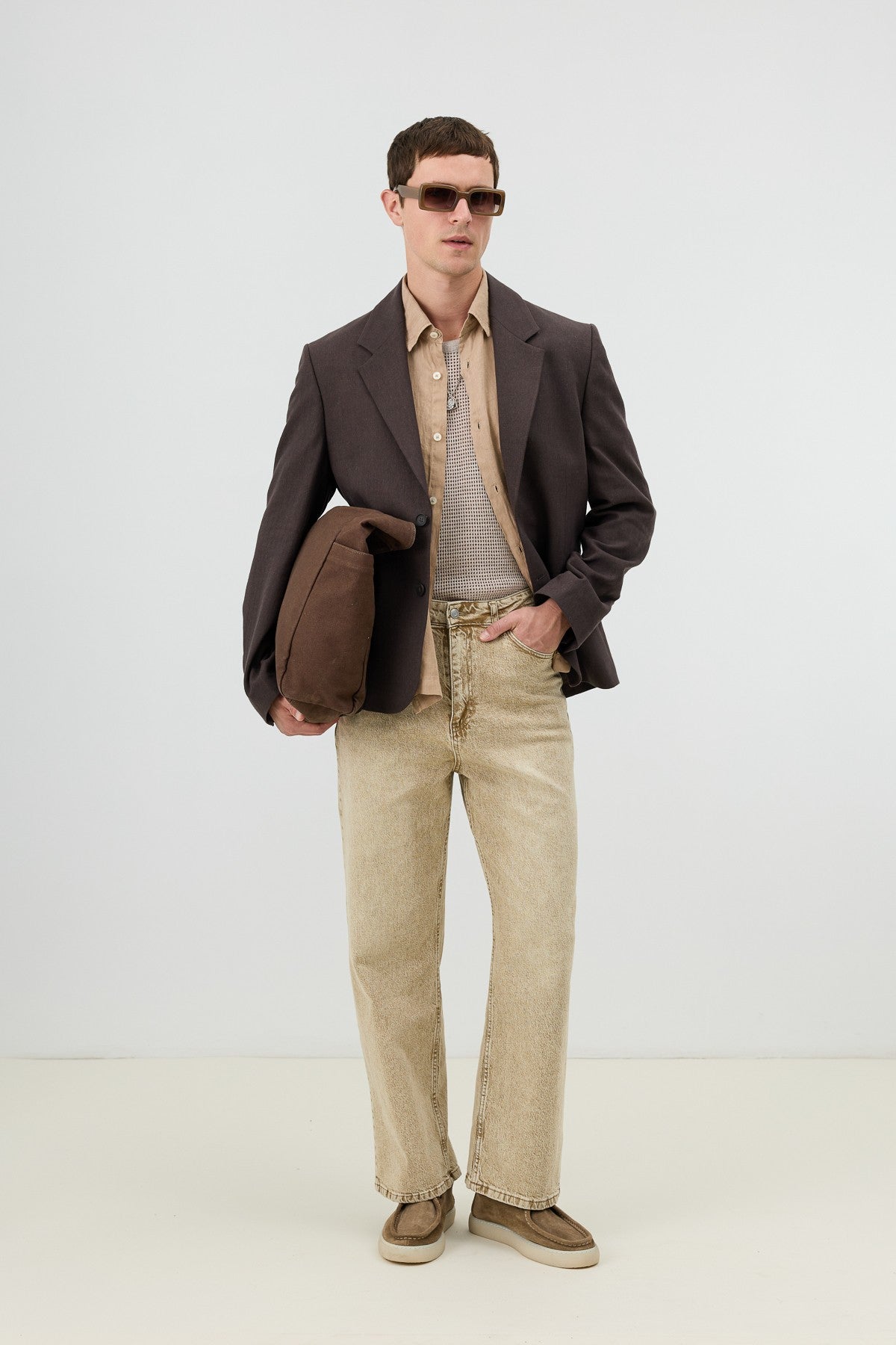 Men's Blazer Jacket with Herringbone Pattern in a Linen-Blend Fabric from Antioch