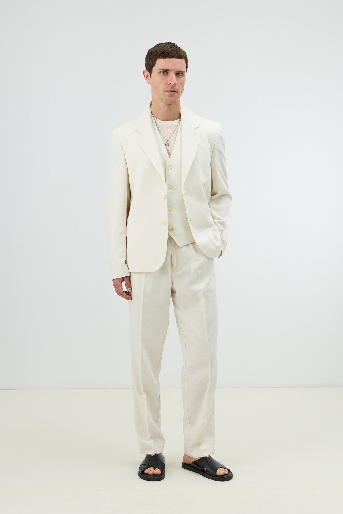 Men's Blazer Jacket with Herringbone Pattern in a Linen-Blend Fabric from Antioch