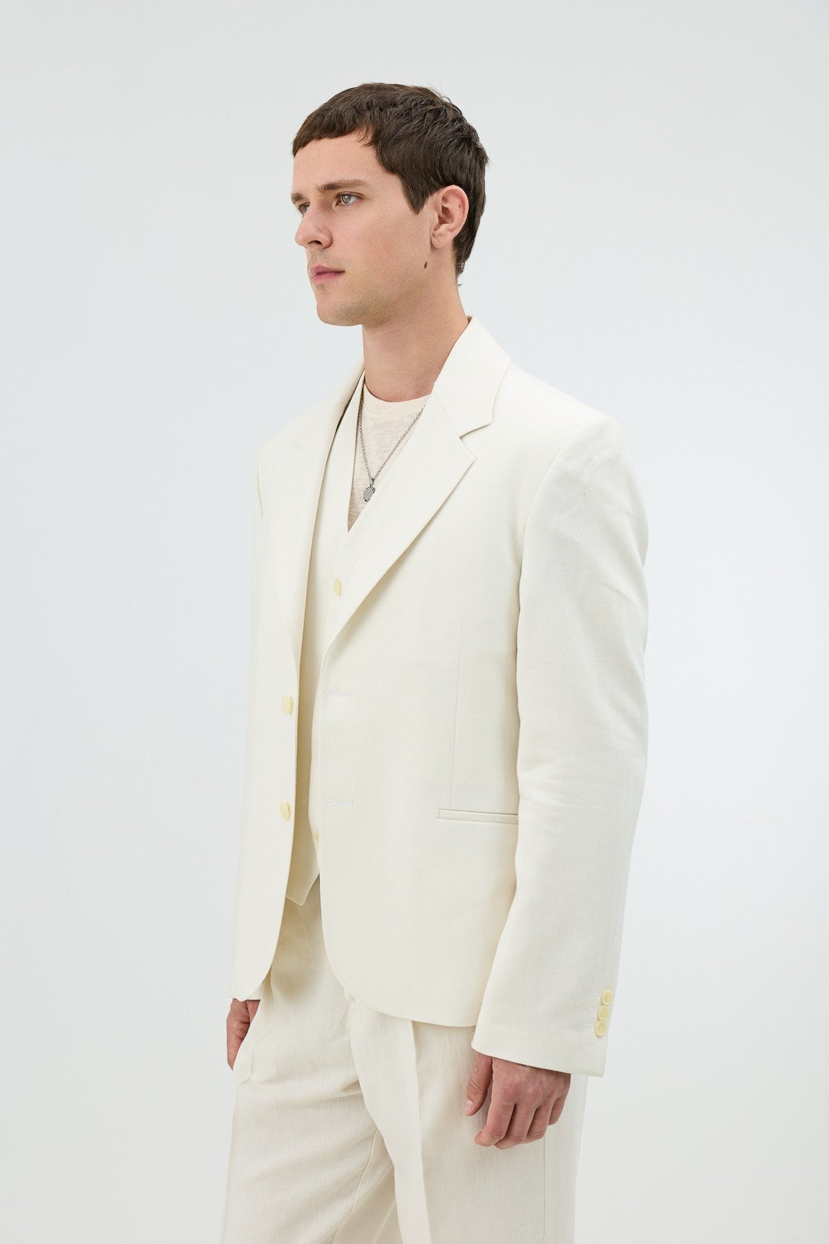 Men's Blazer Jacket with Herringbone Pattern in a Linen-Blend Fabric from Antioch