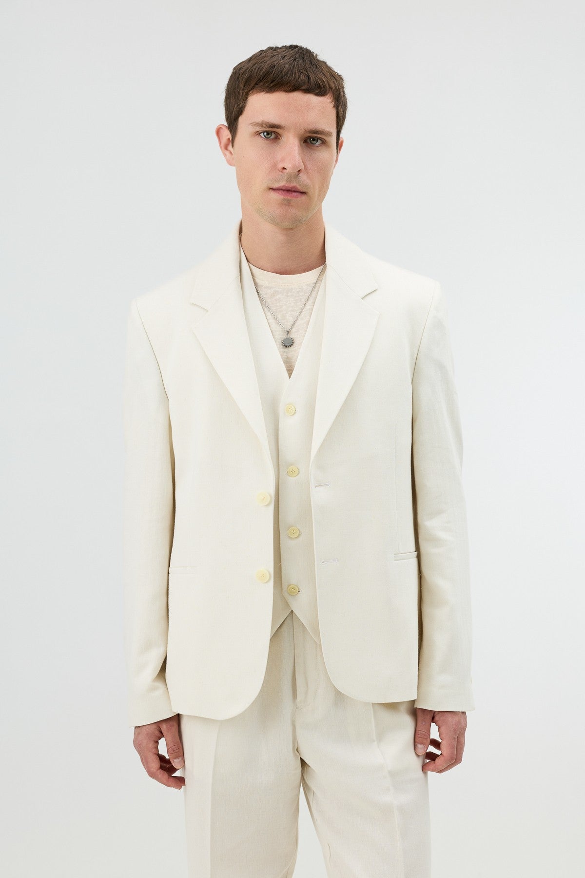 Men's Blazer Jacket with Herringbone Pattern in a Linen-Blend Fabric from Antioch
