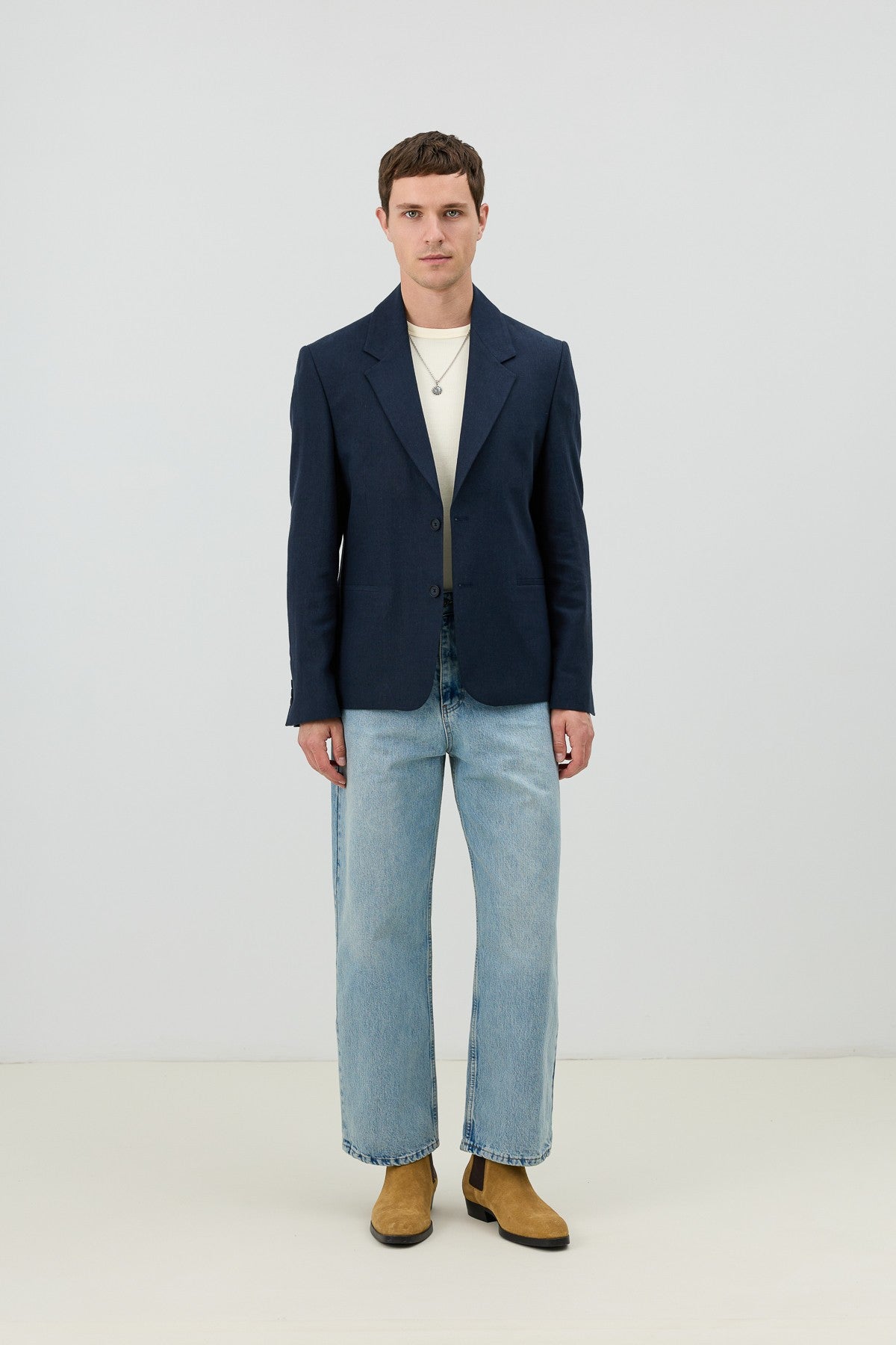 Men's Blazer Jacket with Herringbone Pattern in a Linen-Blend Fabric from Antioch