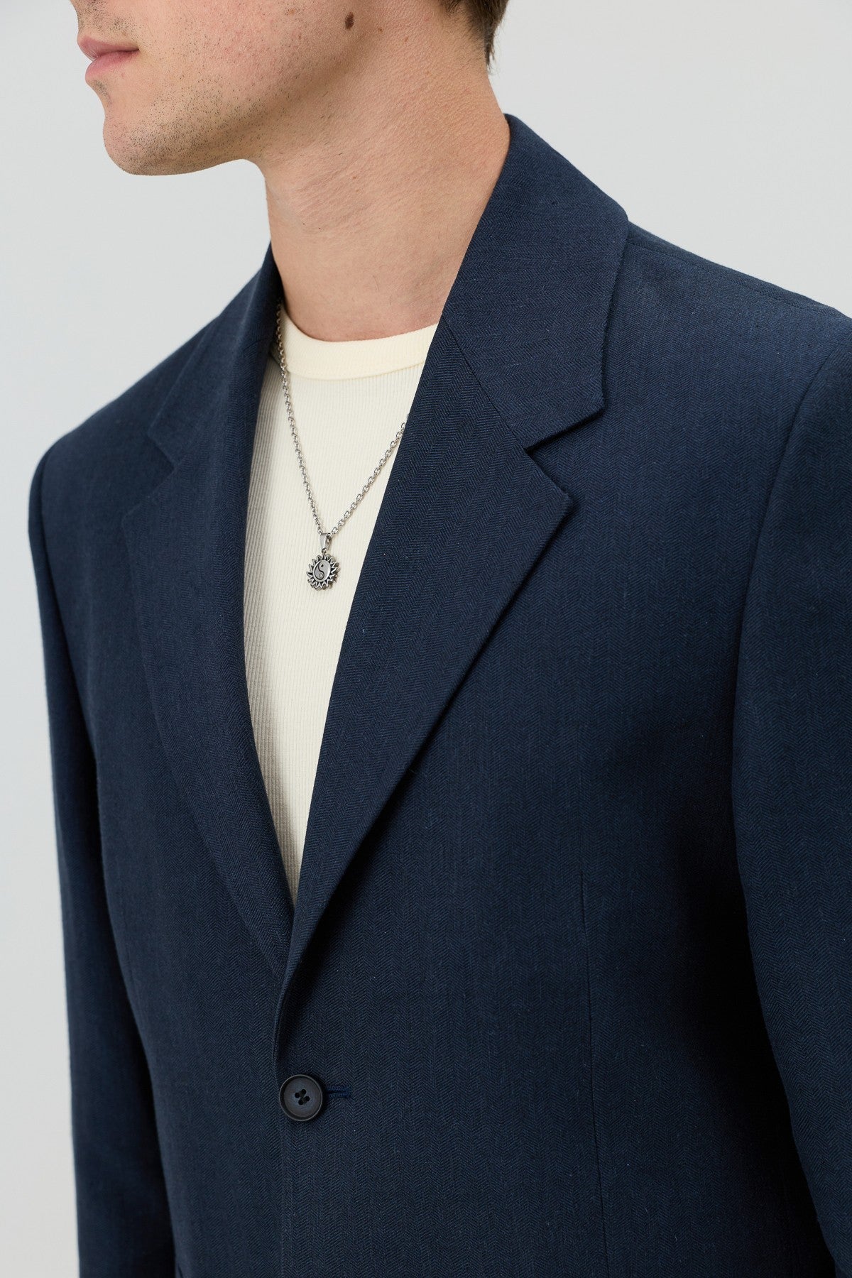 Men's Blazer Jacket with Herringbone Pattern in a Linen-Blend Fabric from Antioch