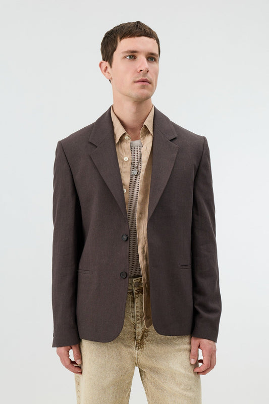 Men's Blazer Jacket with Herringbone Pattern in a Linen-Blend Fabric from Antioch