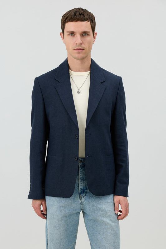 Men's Blazer Jacket with Herringbone Pattern in a Linen-Blend Fabric from Antioch