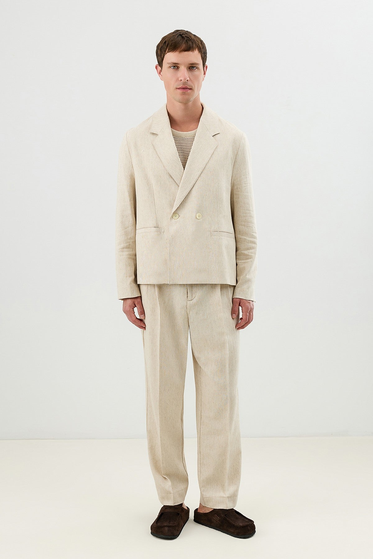 Linen-Blend Double-Breasted Relaxed-Fit Jacket