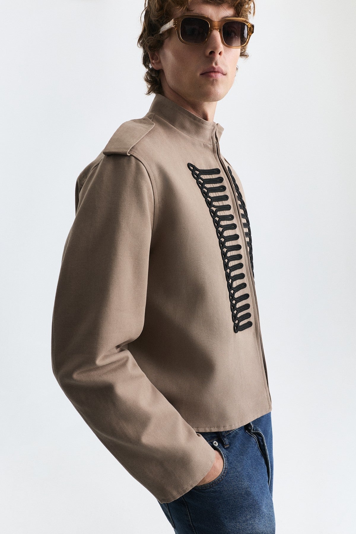 Crop-Fit Jacket with Epaulets