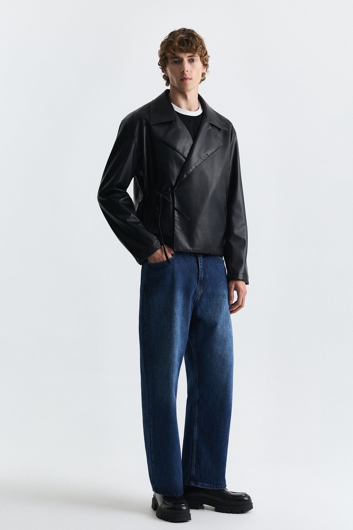 Faux Leather Button-Up Jacket