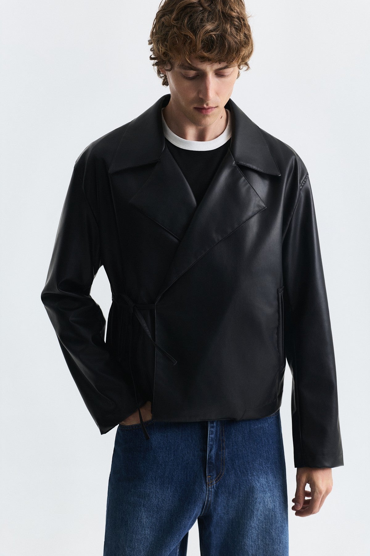 Faux Leather Button-Up Jacket
