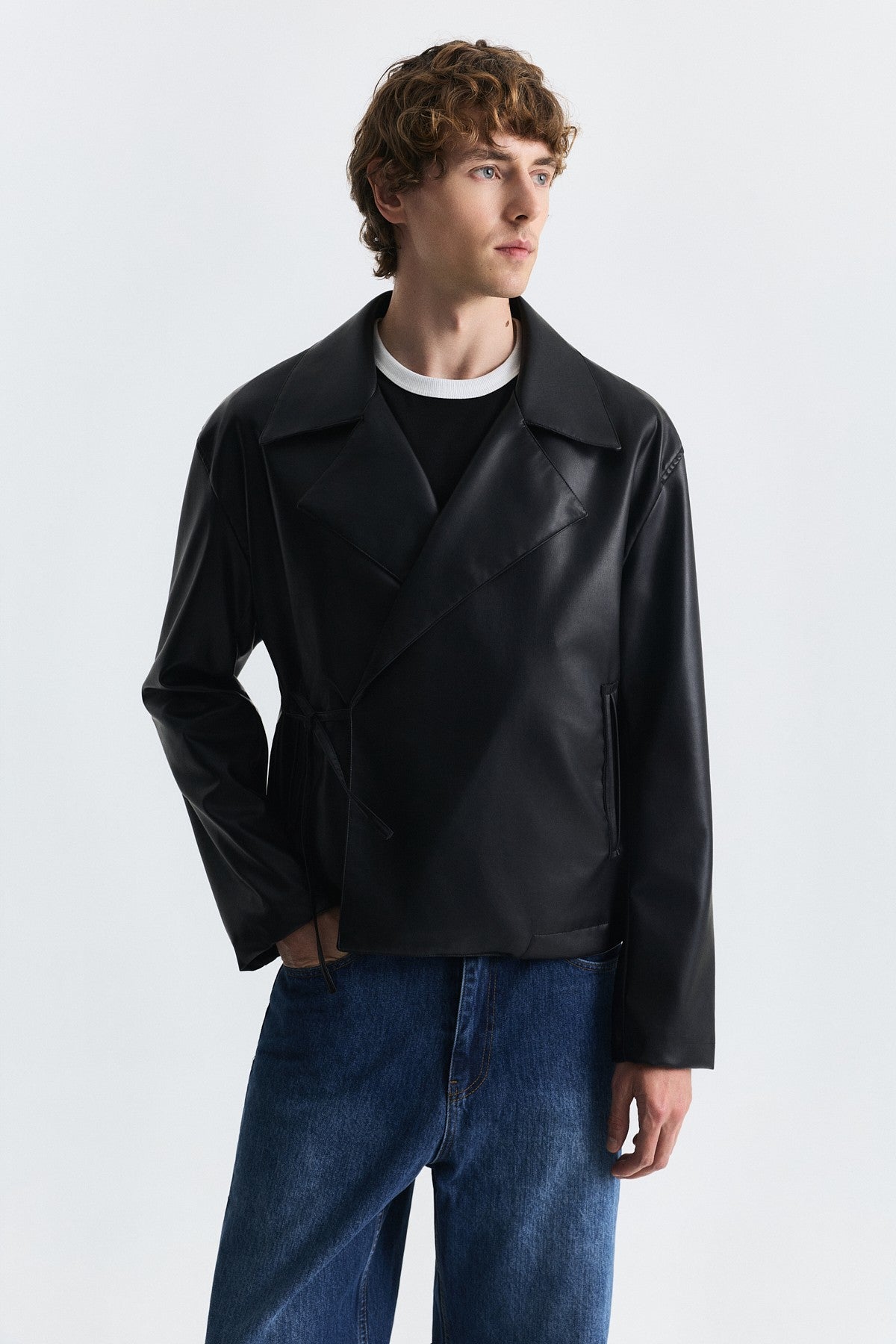 Faux Leather Button-Up Jacket