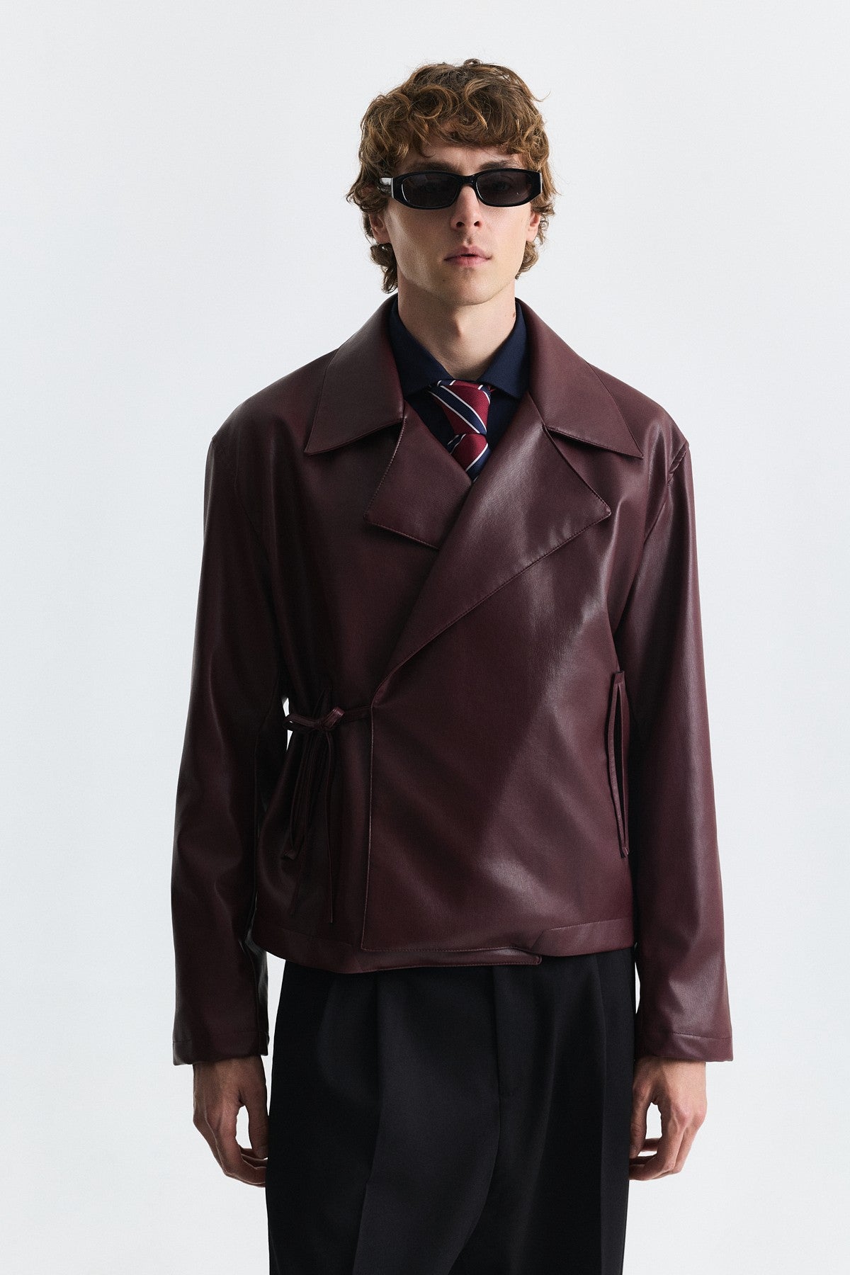 Faux Leather Button-Up Jacket