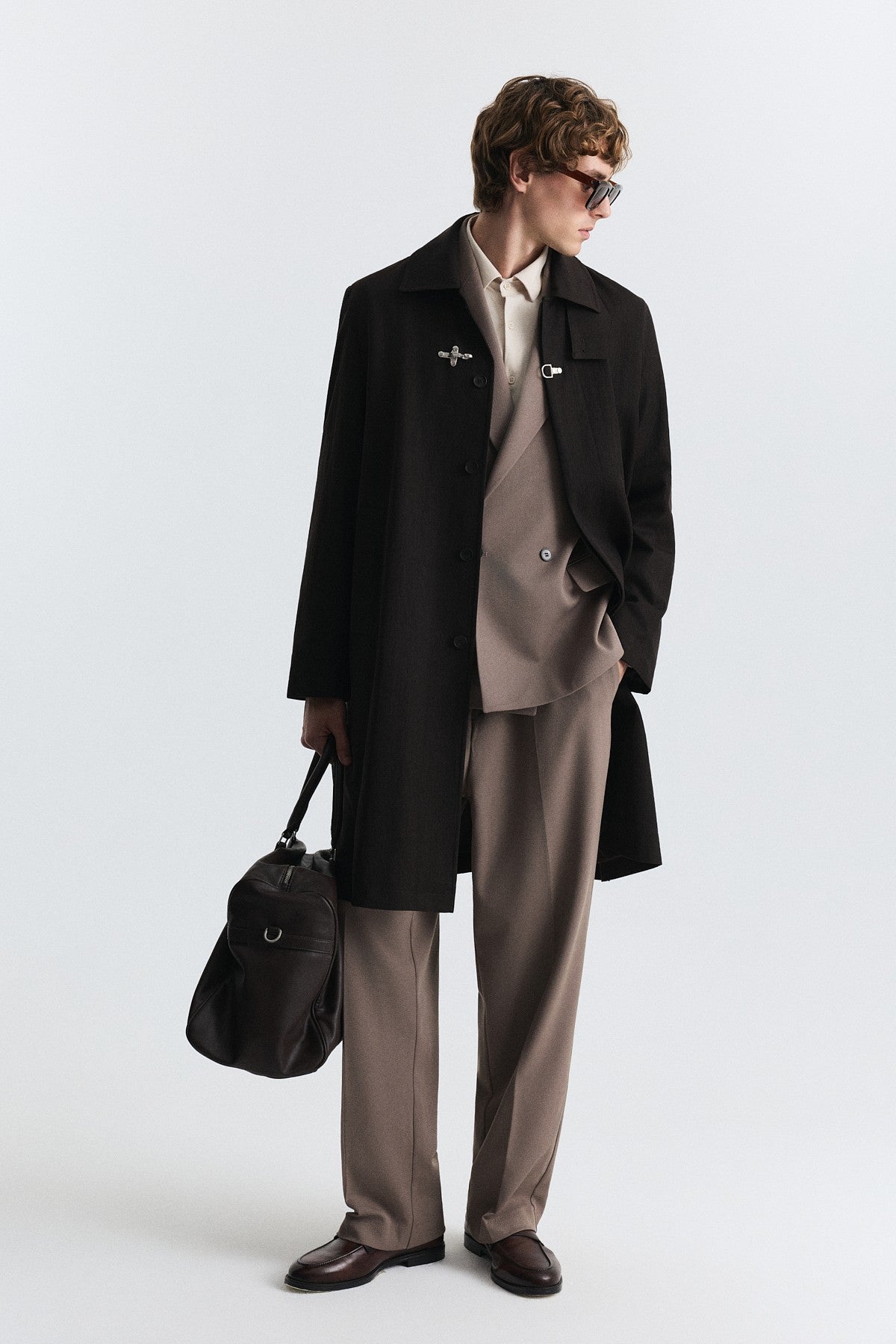 Stand-Up Collar Trench Coat with Metal Buttons