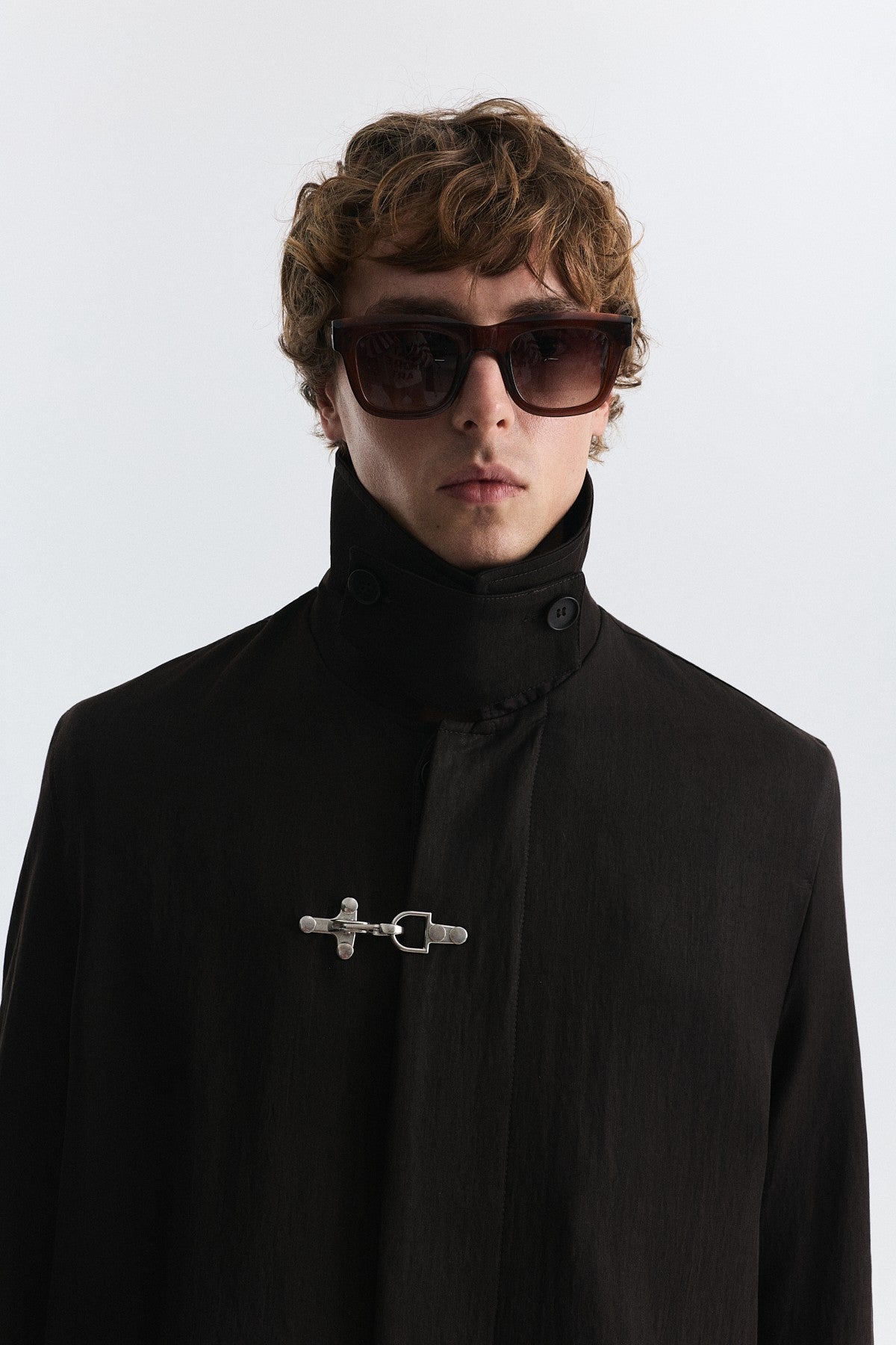 Stand-Up Collar Trench Coat with Metal Buttons
