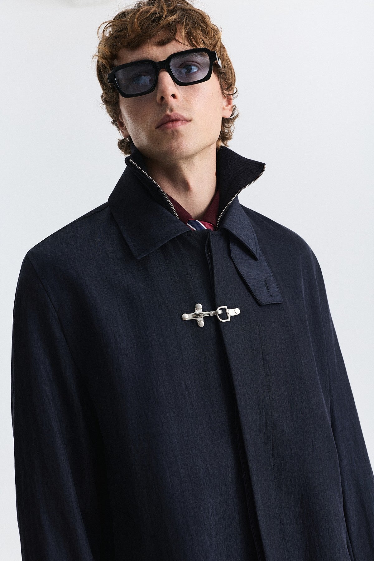 Stand-Up Collar Trench Coat with Metal Buttons