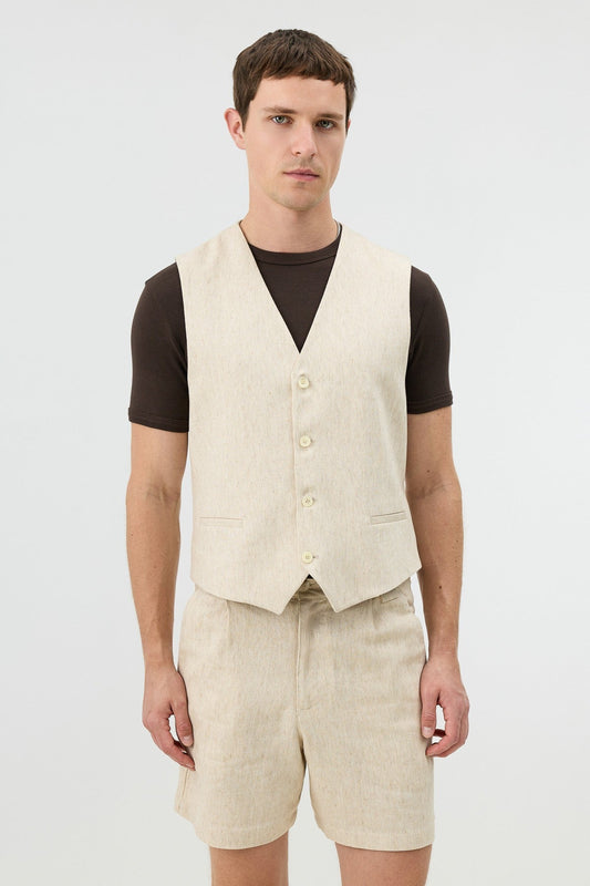 Antioch Men's Vest with Linen Blend and Herringbone Pattern