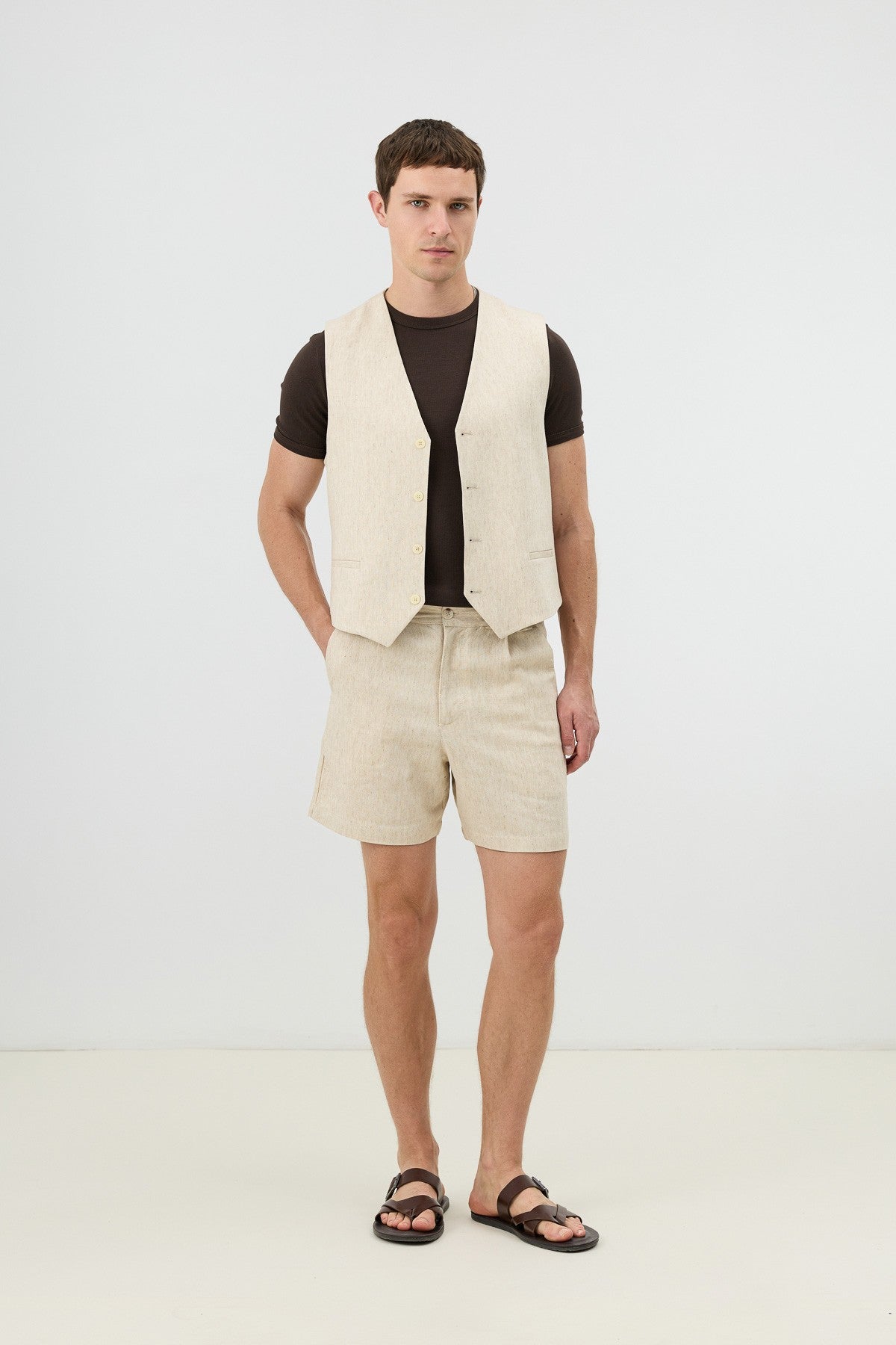 Antioch Men's Vest with Linen Blend and Herringbone Pattern