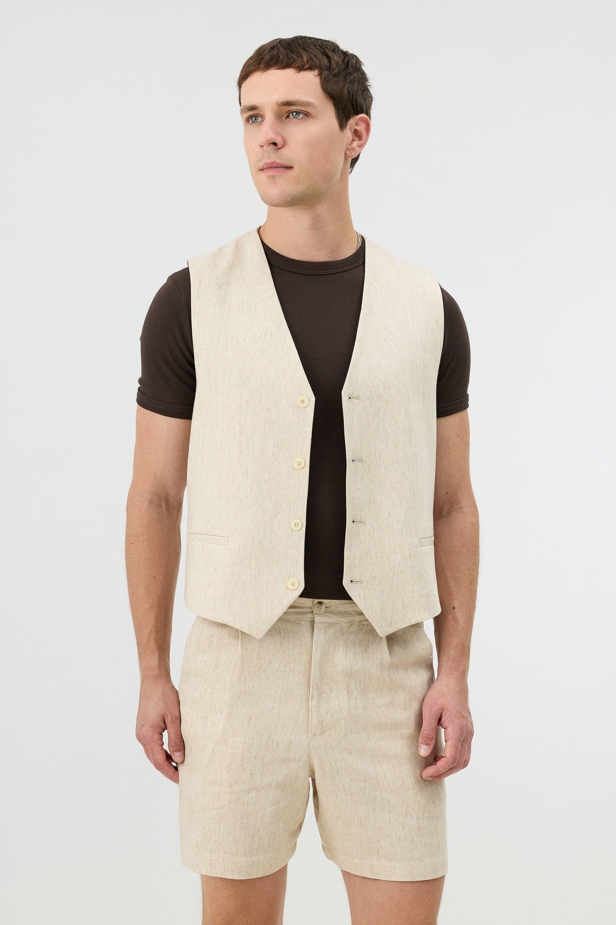 Antioch Men's Vest with Linen Blend and Herringbone Pattern