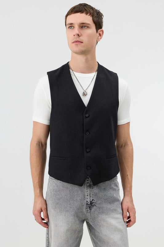 Antioch Men's Vest with Linen Blend and Herringbone Pattern