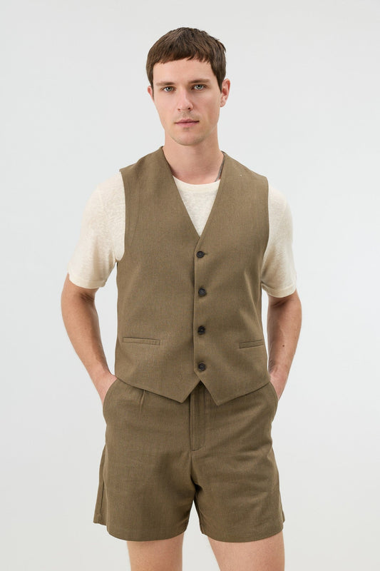 Antioch Men's Vest with Linen Blend and Herringbone Pattern