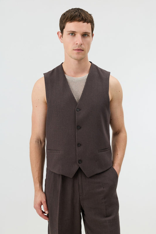 Antioch Men's Vest with Linen Blend and Herringbone Pattern