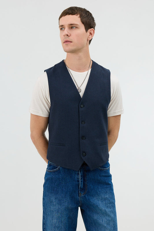 Antioch Men's Vest with Linen Blend and Herringbone Pattern