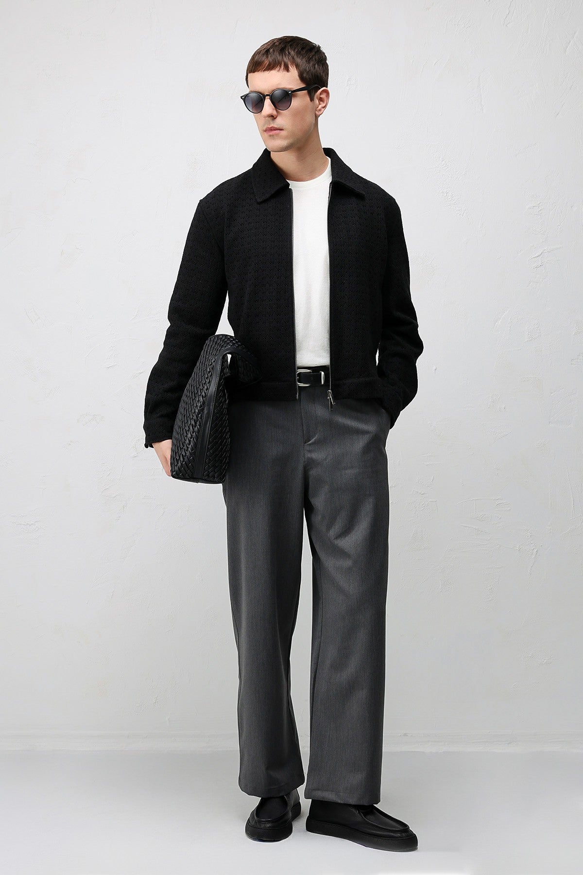 Textured Men's Jacket with a Zipper