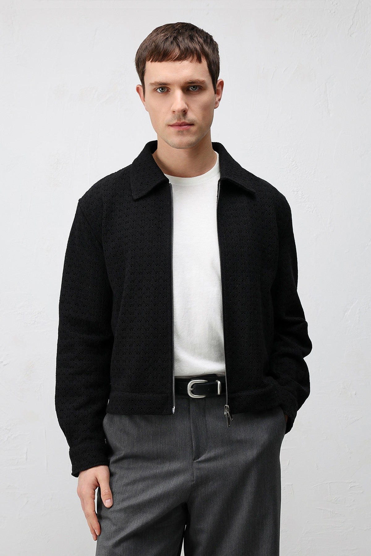 Textured Men's Jacket with a Zipper