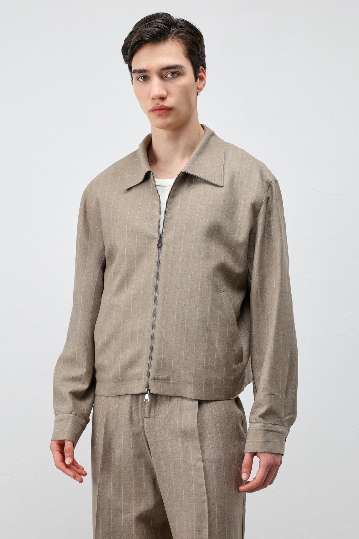 Men's Striped Jacket with Linen Blend