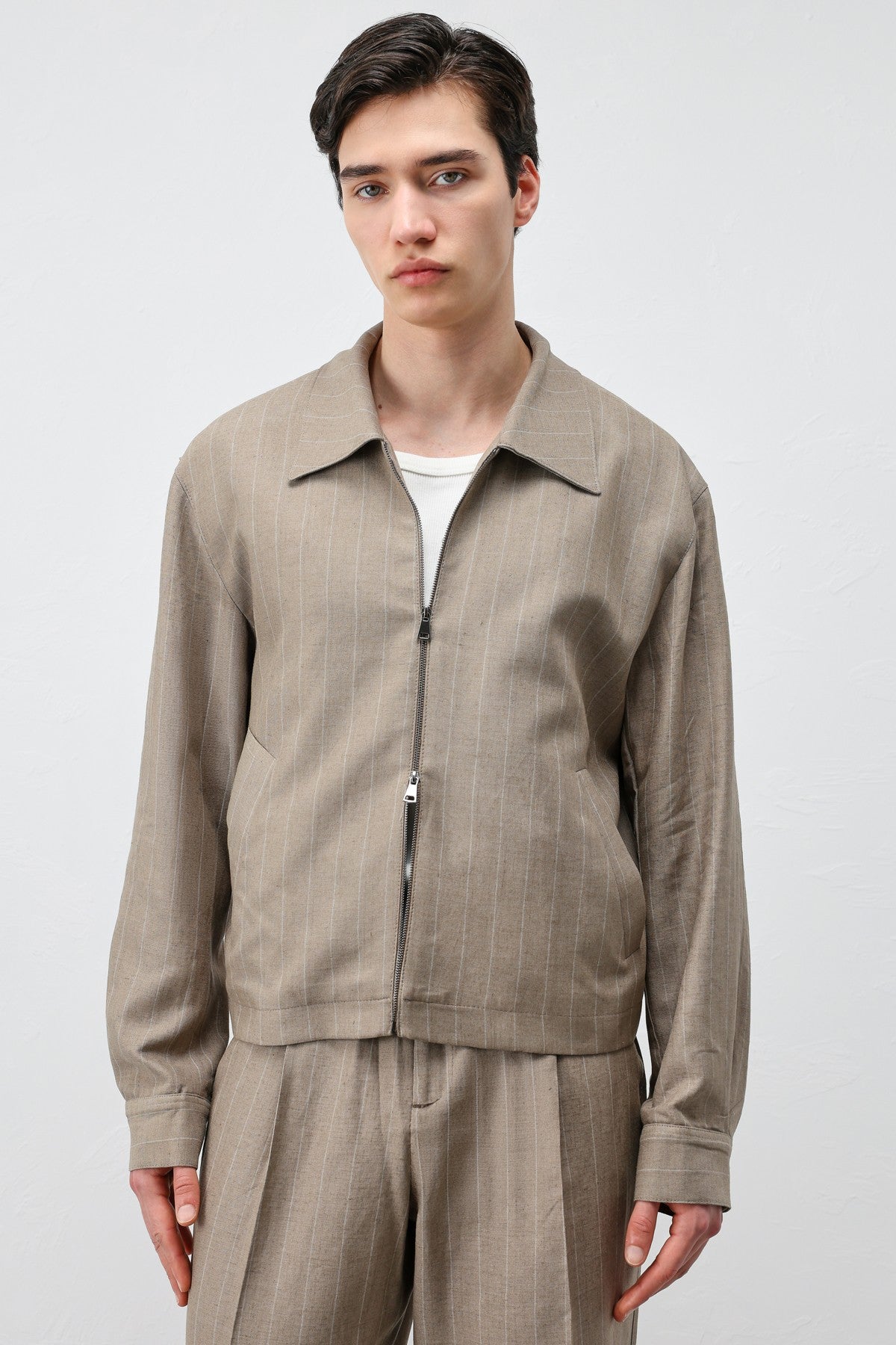 Men's Striped Jacket with Linen Blend