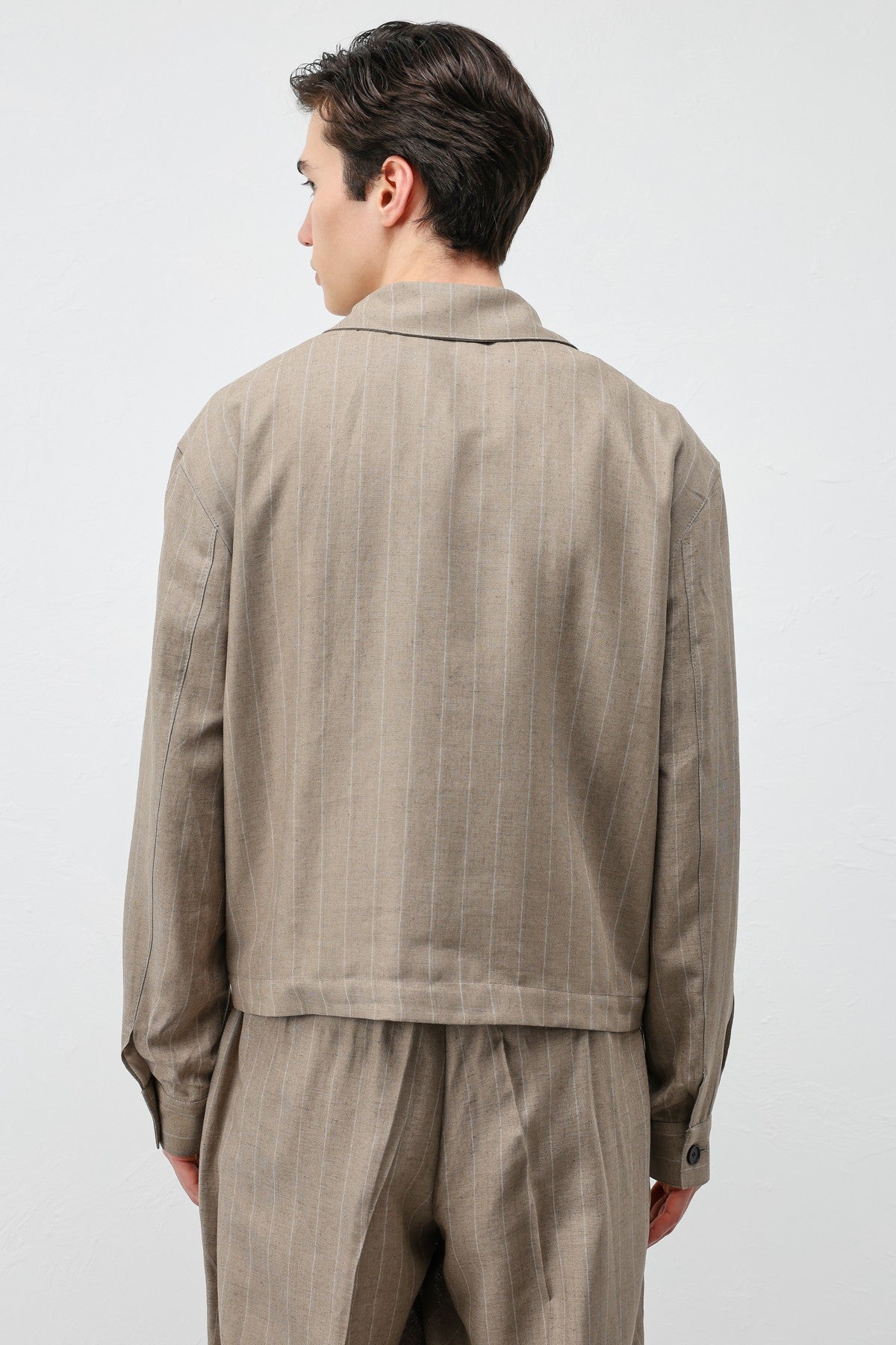 Men's Striped Jacket with Linen Blend