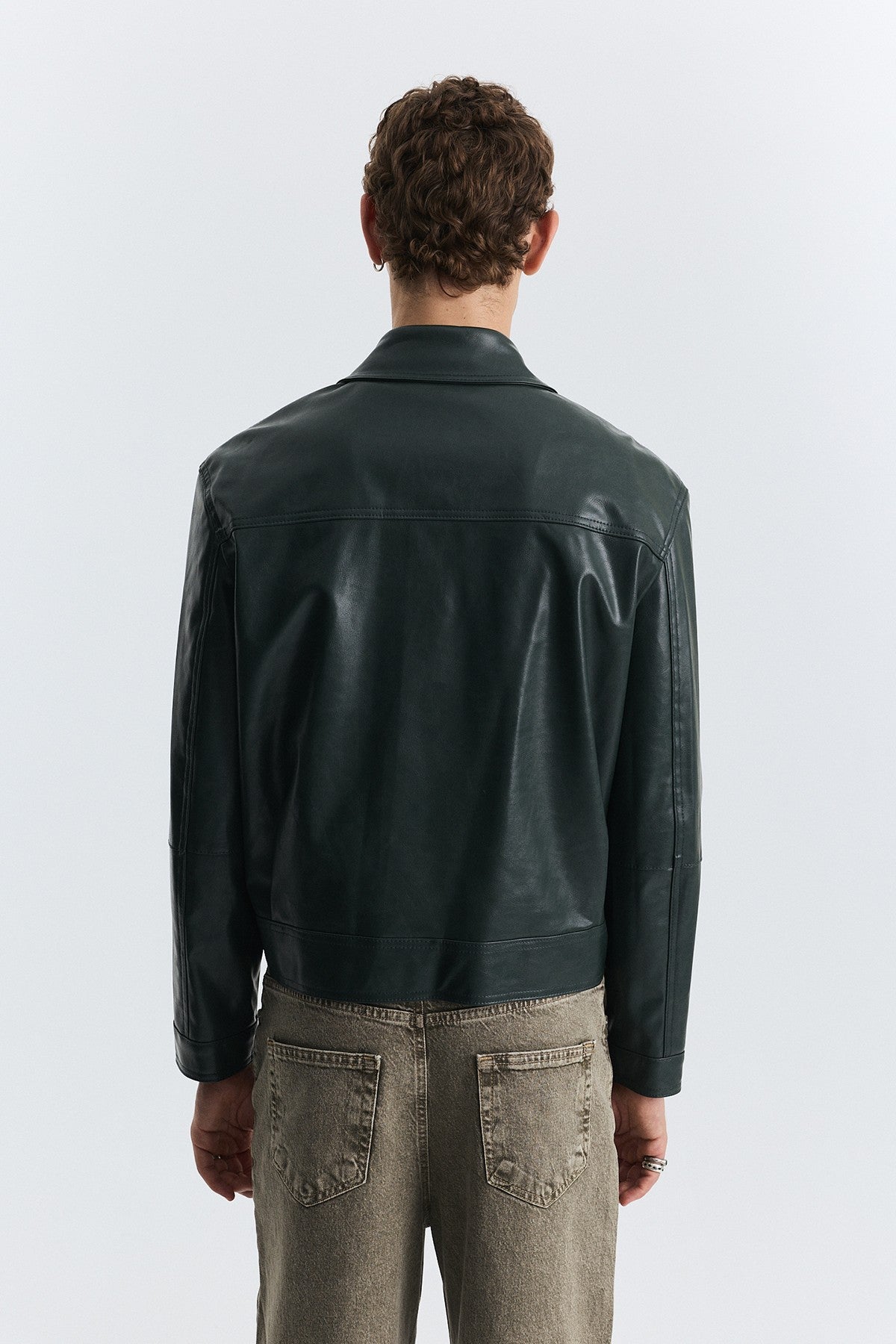 Faux Leather Jacket with Metal-Embellished Buttons