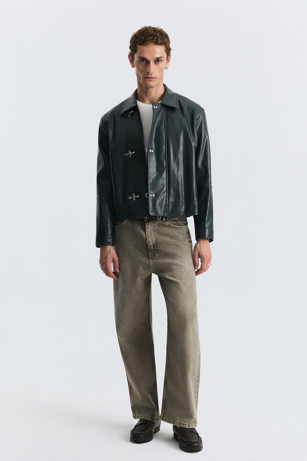 Faux Leather Jacket with Metal-Embellished Buttons
