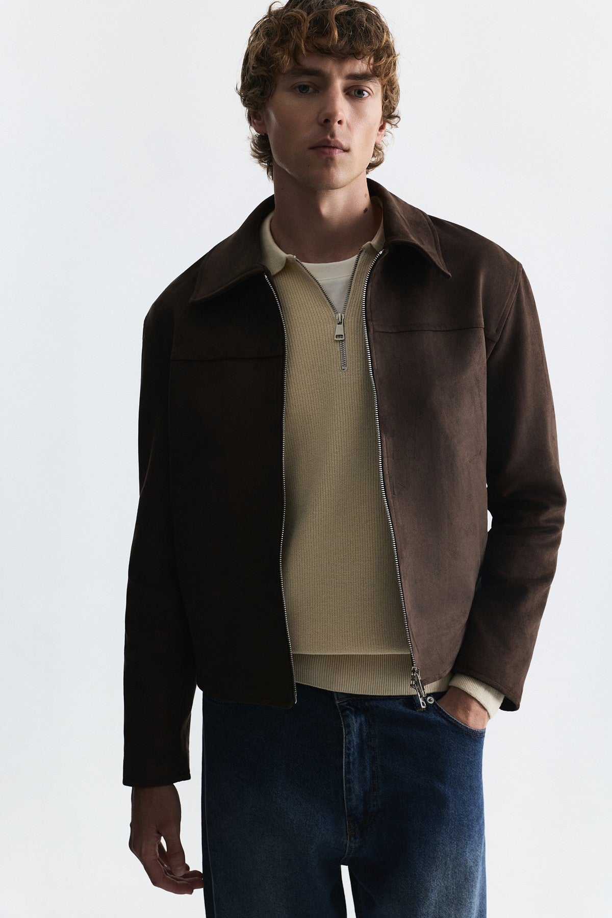 Faux Suede Boxy-Fit Jacket