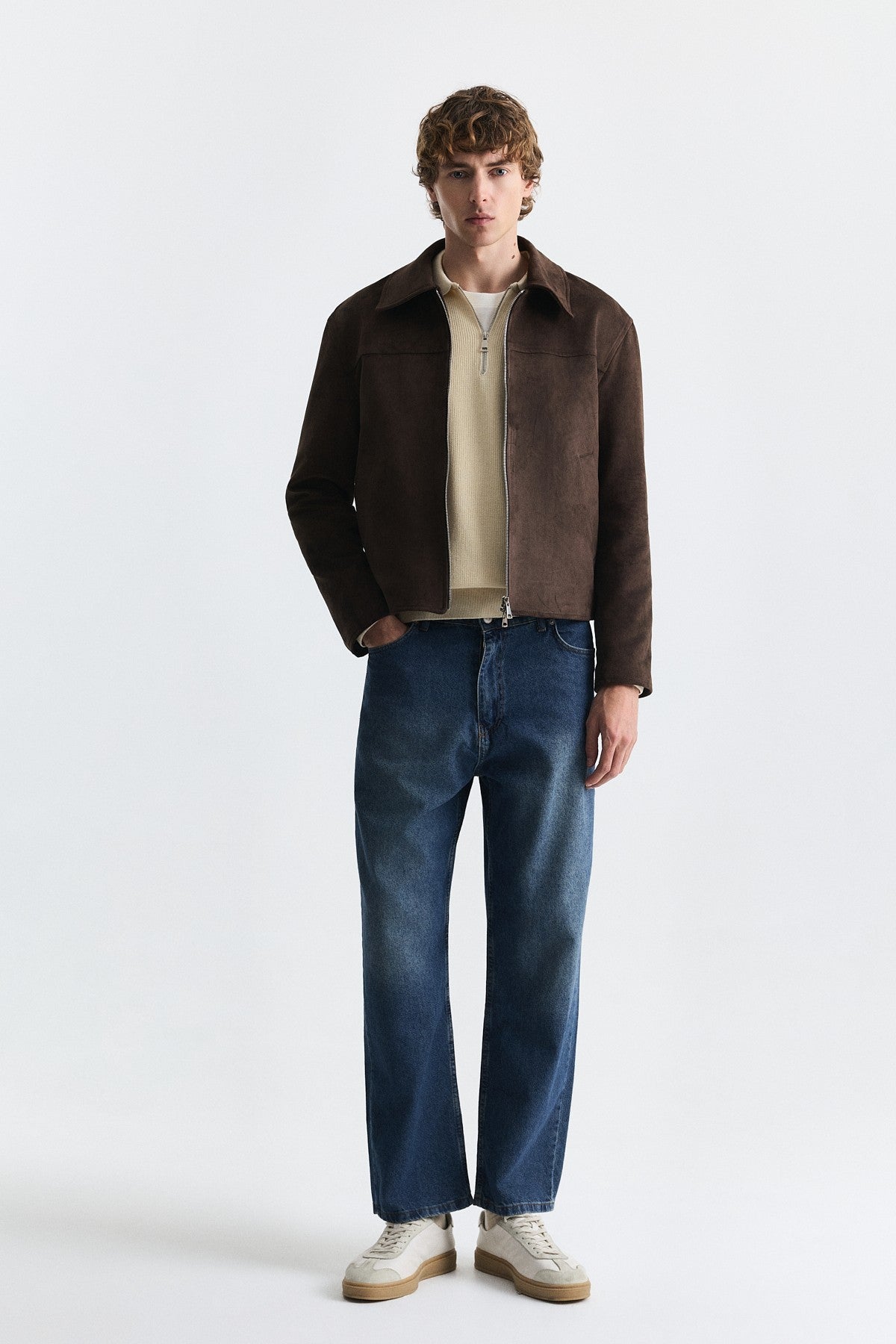Faux Suede Boxy-Fit Jacket