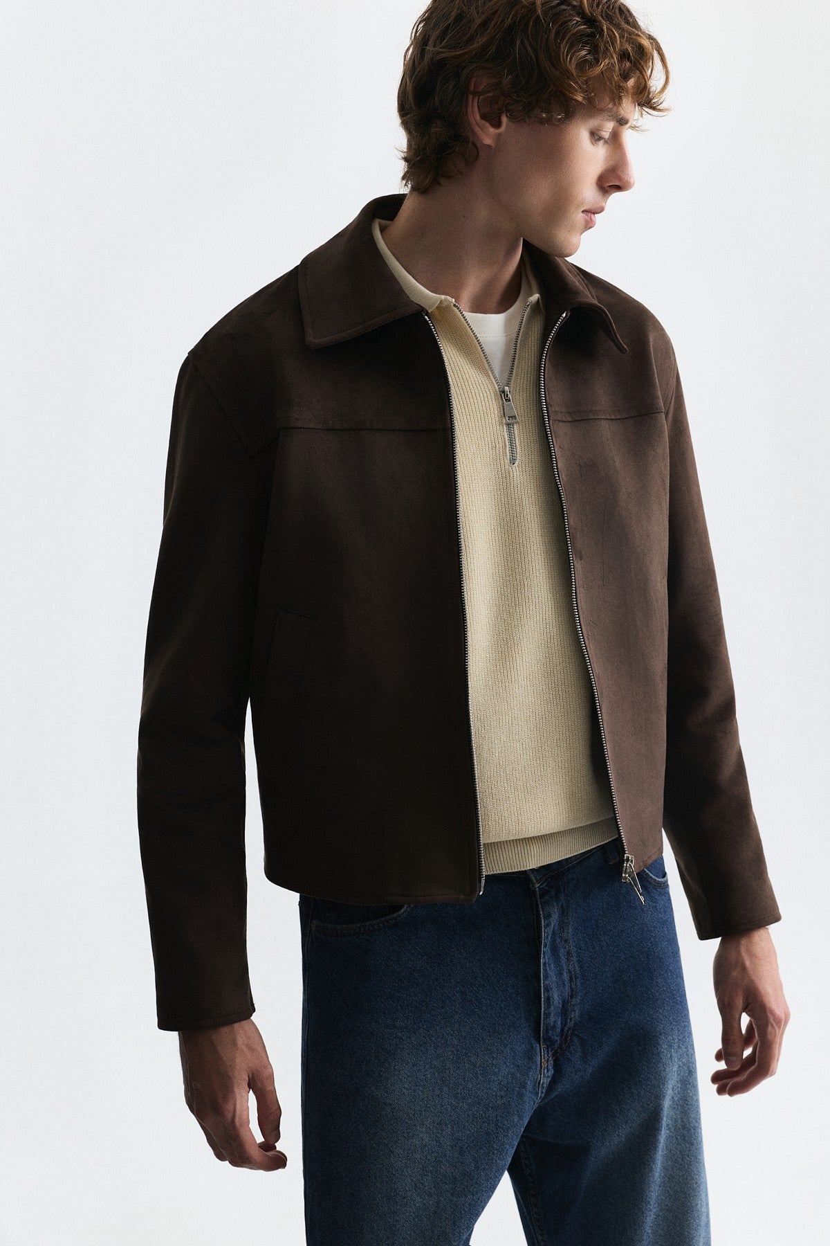 Faux Suede Boxy-Fit Jacket