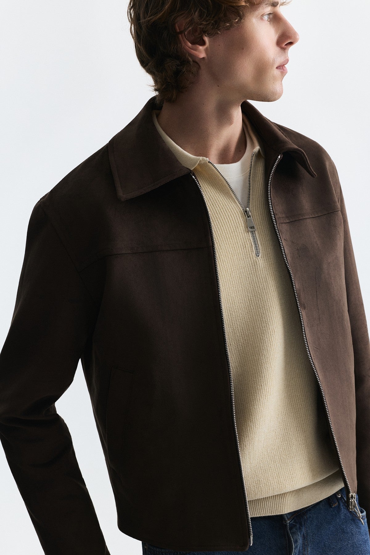 Faux Suede Boxy-Fit Jacket