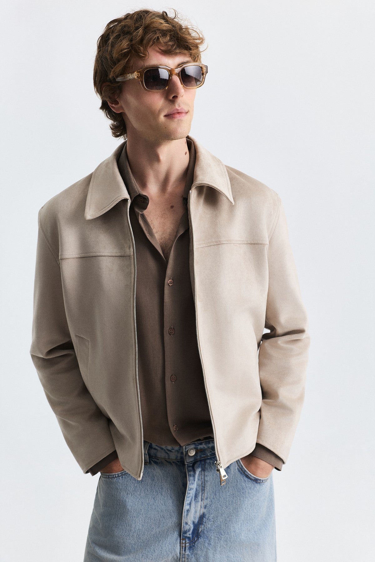 Faux Suede Boxy-Fit Jacket
