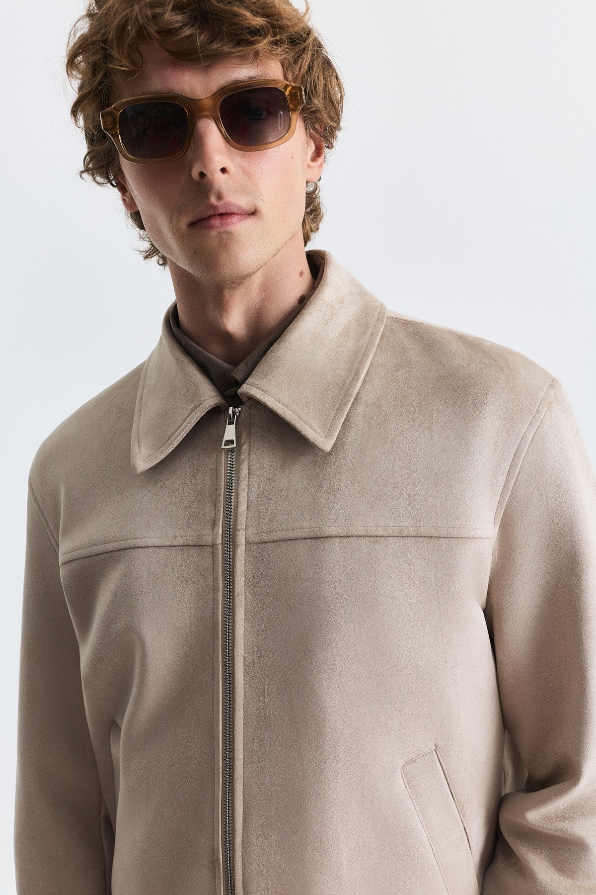 Faux Suede Boxy-Fit Jacket