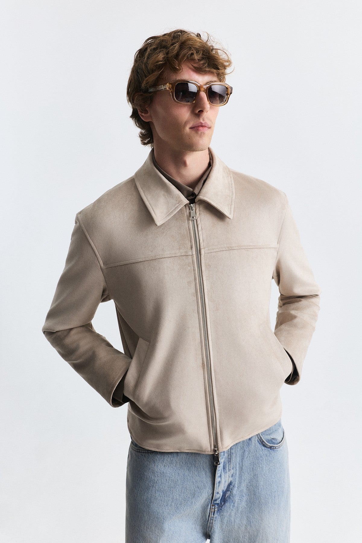 Faux Suede Boxy-Fit Jacket