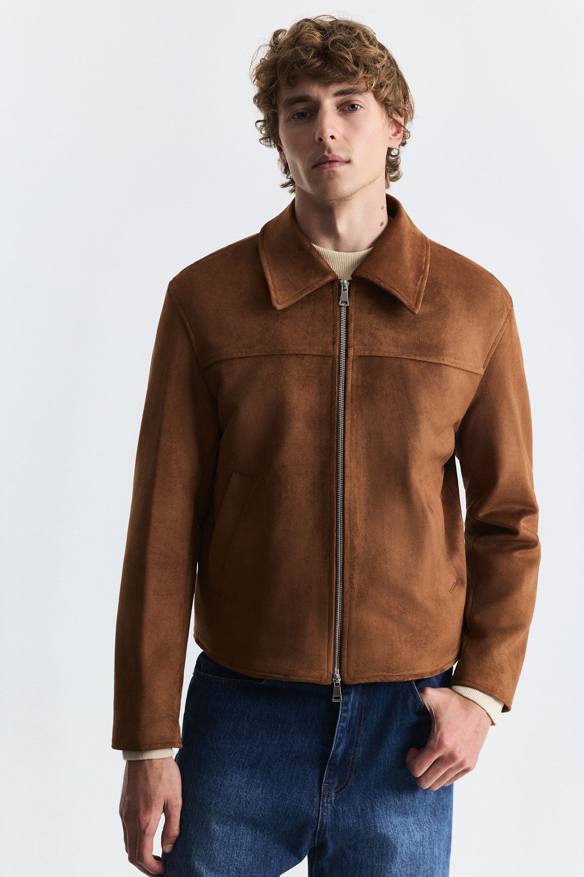 Faux Suede Boxy-Fit Jacket