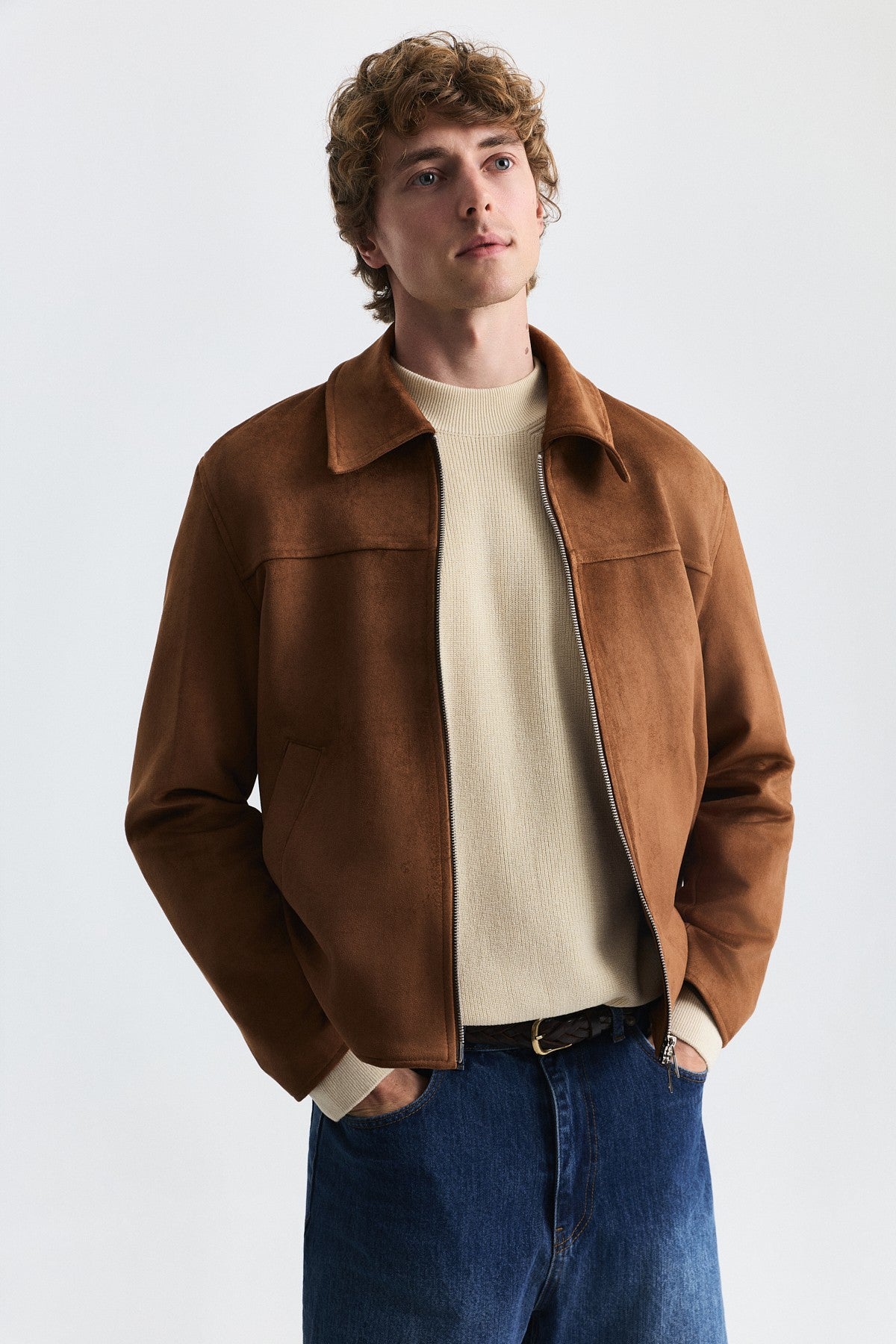 Faux Suede Boxy-Fit Jacket
