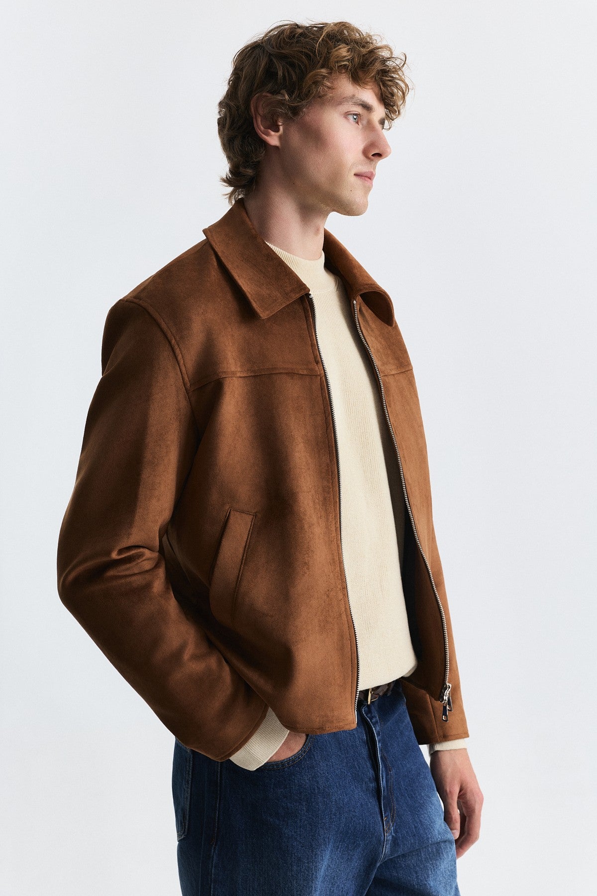 Faux Suede Boxy-Fit Jacket